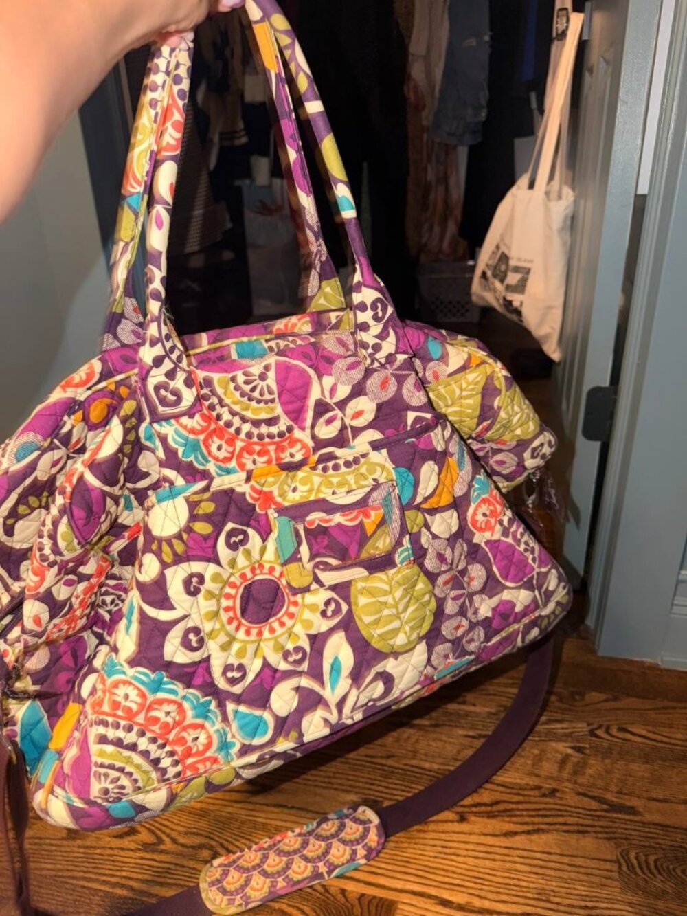 Vera Bradley Quilted Duffle Bag Large Weekender Travel Luggage Purple Paisley